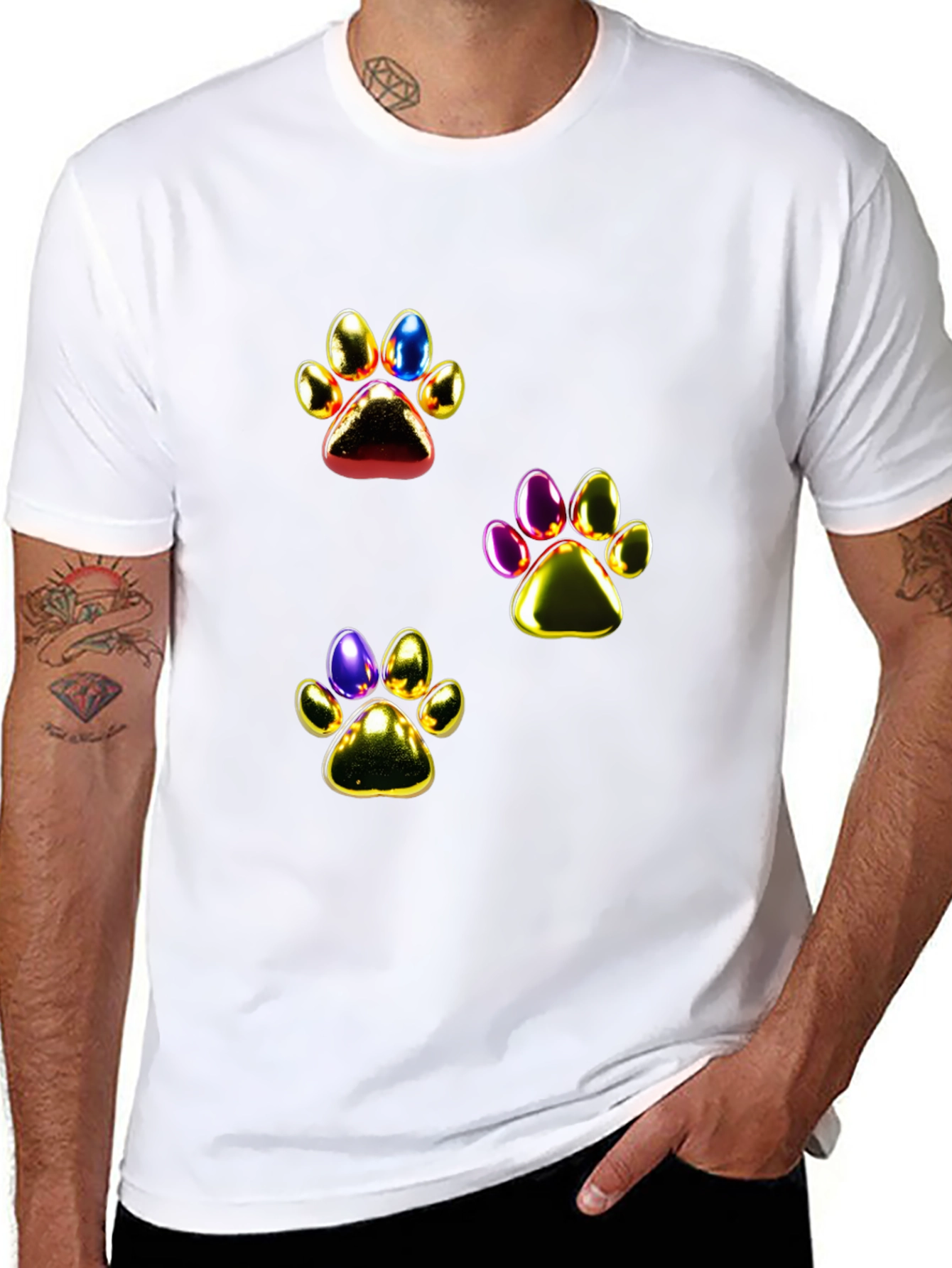 Shiny Paw Print Graphic T-Shirt