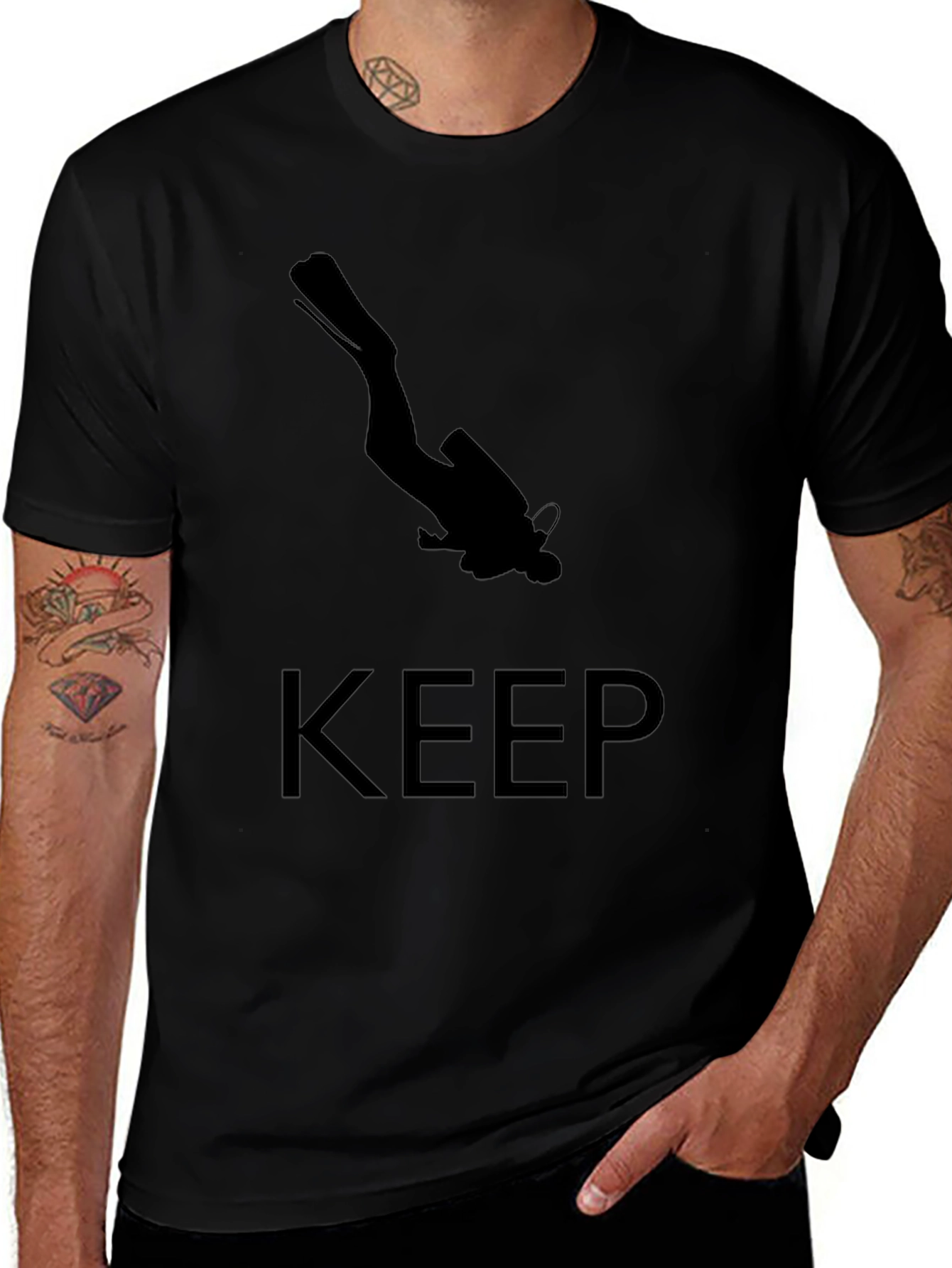 Keep Diving T-Shirt - Black Scuba Diver Design