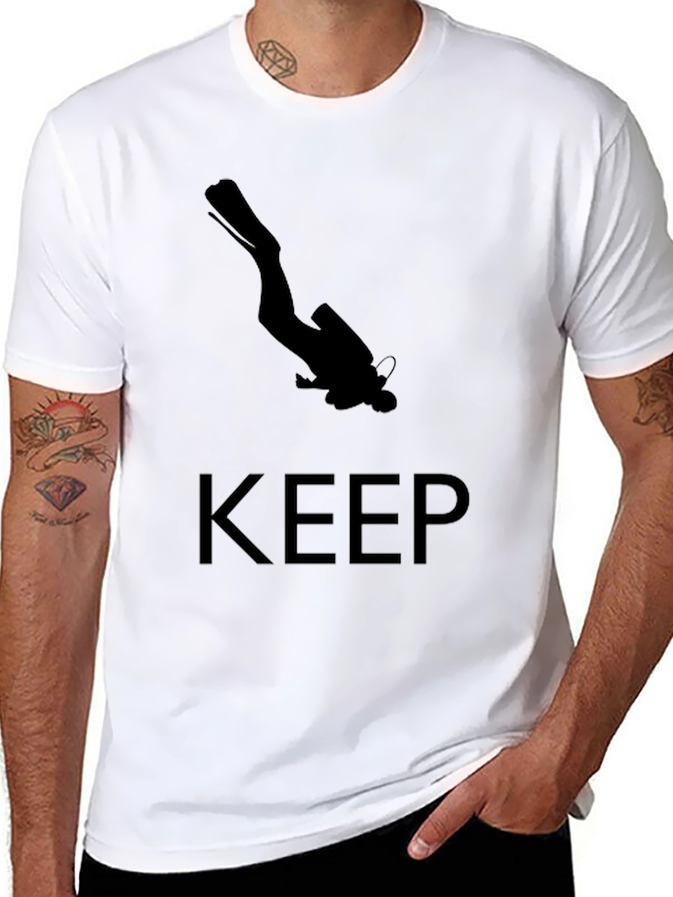 Keep Diving T-Shirt - Black Scuba Diver Design