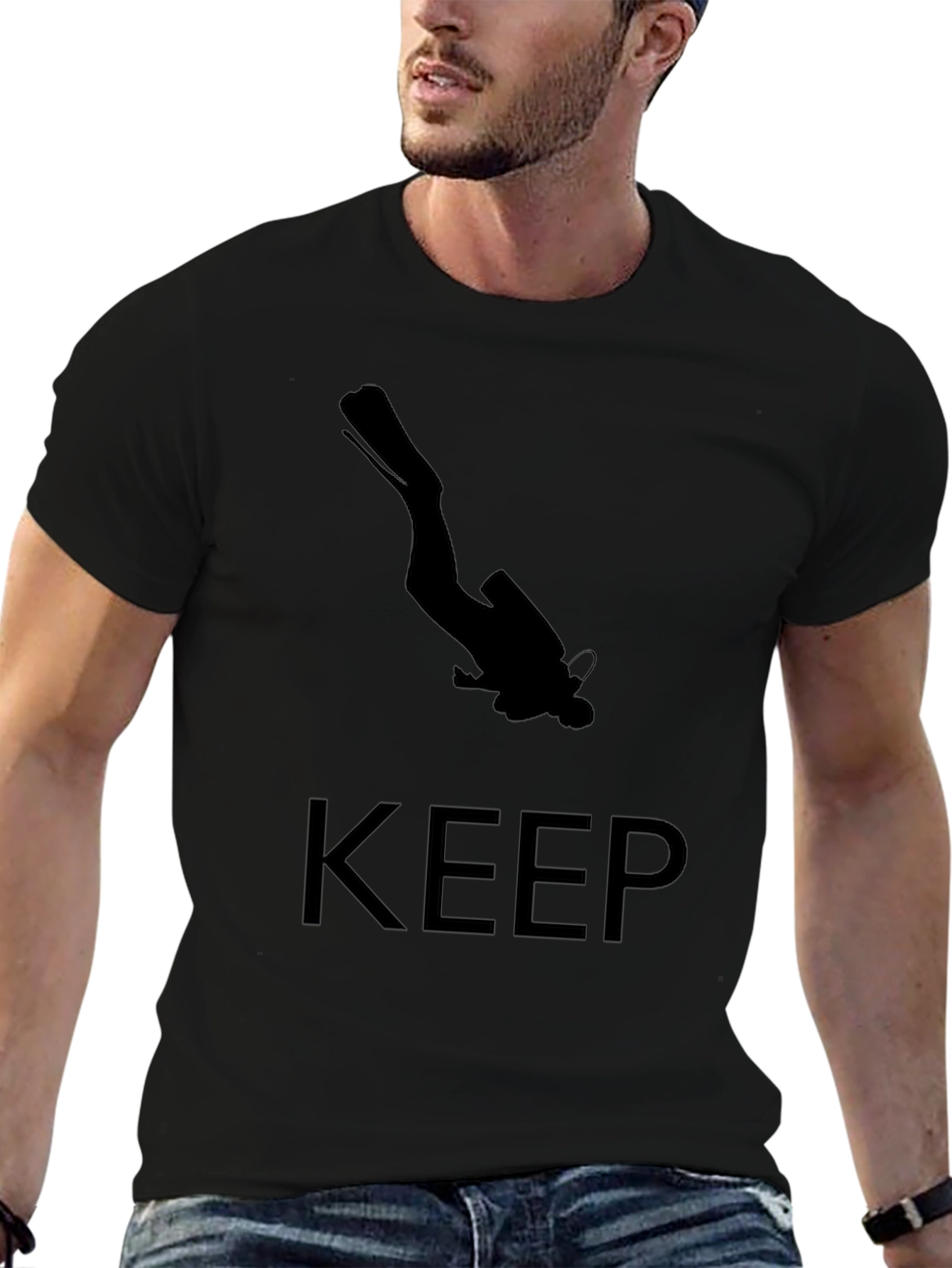 Keep Diving T-Shirt - Black Scuba Diver Design