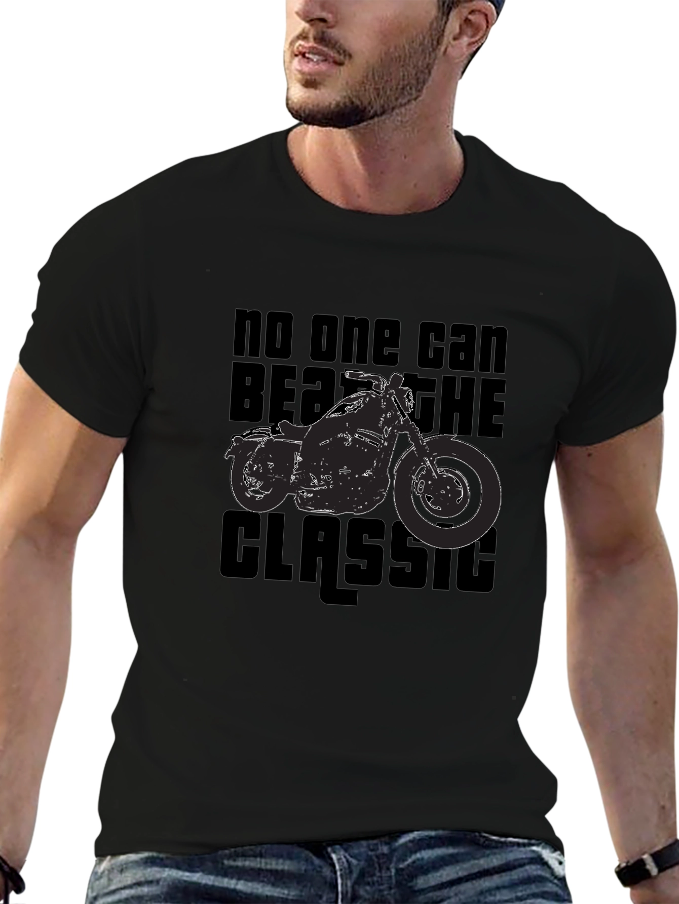 Classic Motorcycle Graphic Tee - Black Cotton T-Shirt