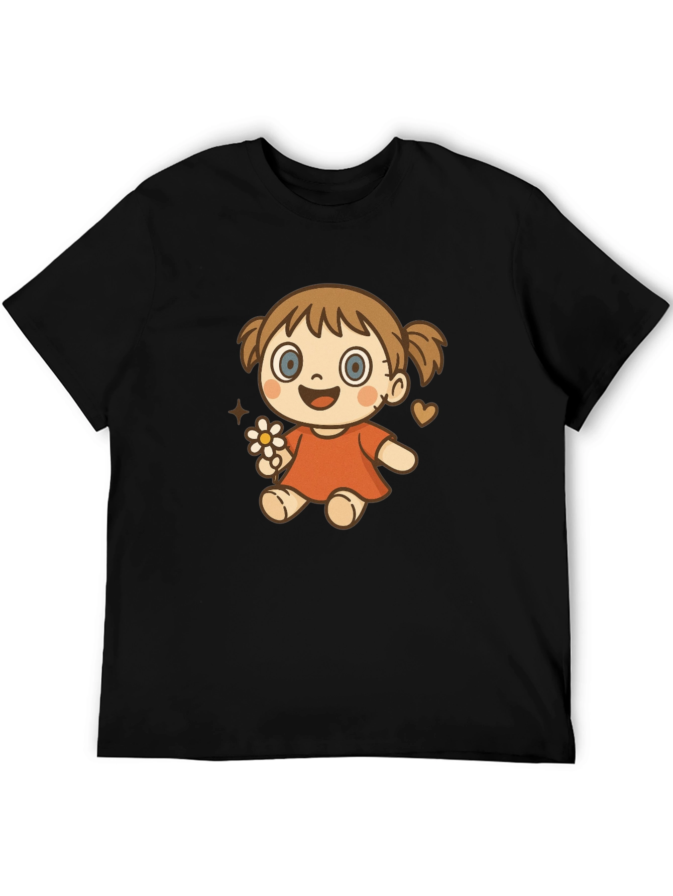 Cute Cartoon Girl Graphic T-Shirt - Black