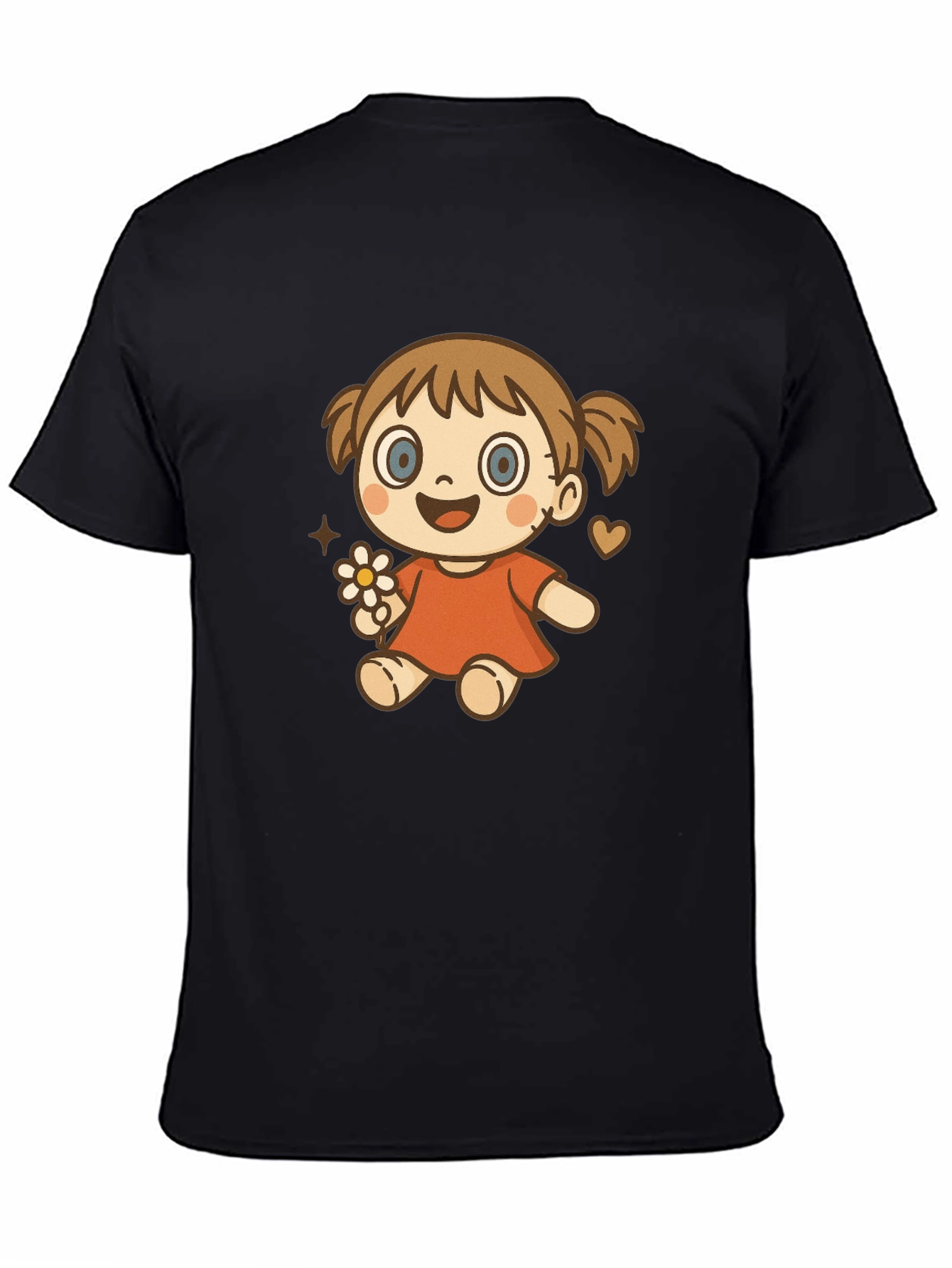 Cute Cartoon Girl Graphic T-Shirt - Black