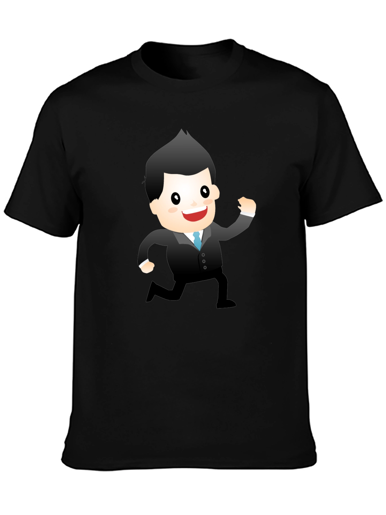 Cartoon Businessman Graphic Tee - Black T-Shirt
