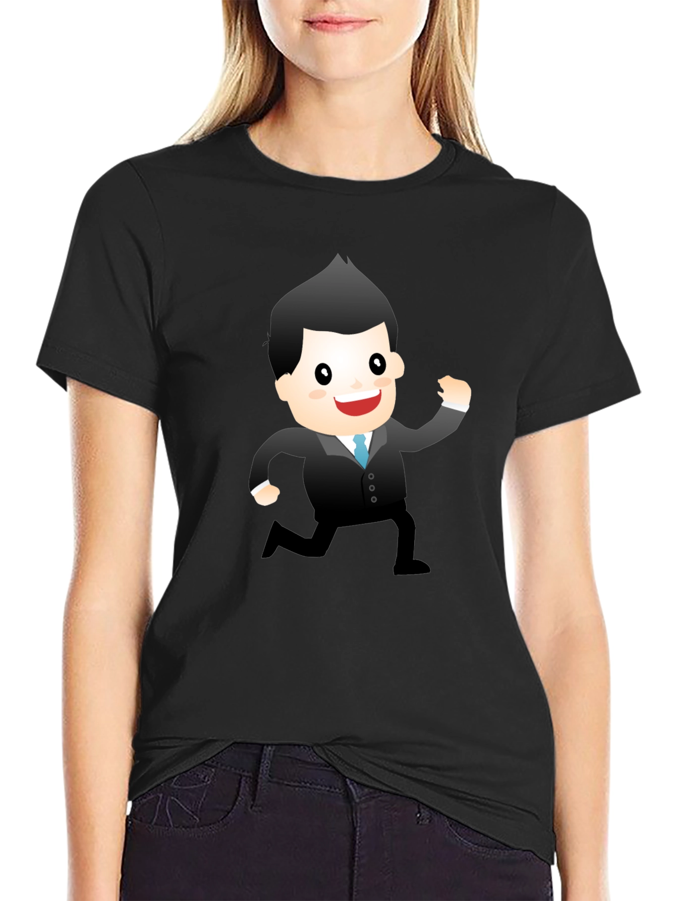 Cartoon Businessman Graphic Tee - Black T-Shirt