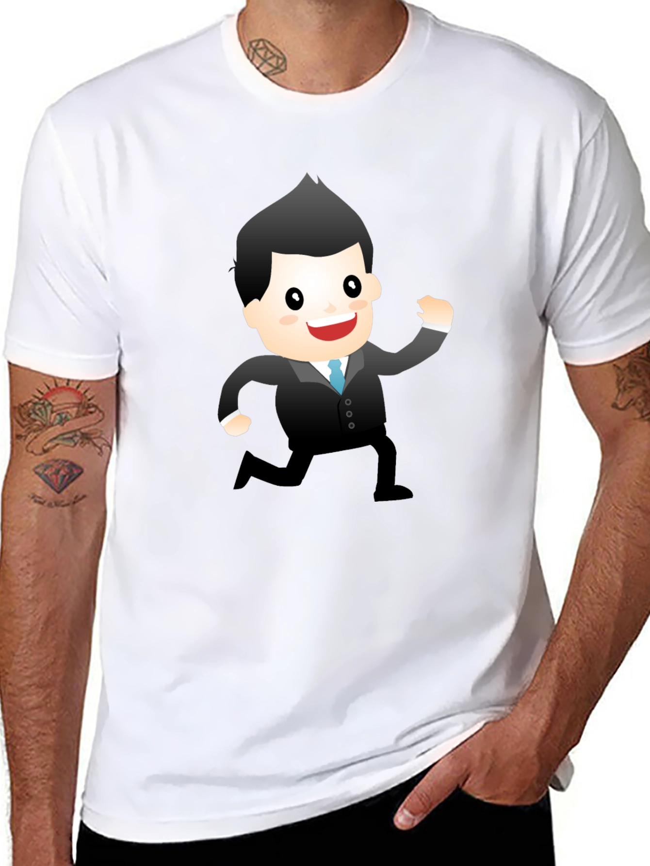 Cartoon Businessman Graphic Tee - Black T-Shirt