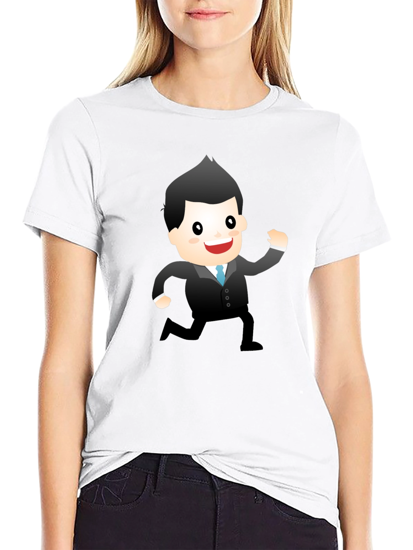 Cartoon Businessman Graphic Tee - Black T-Shirt