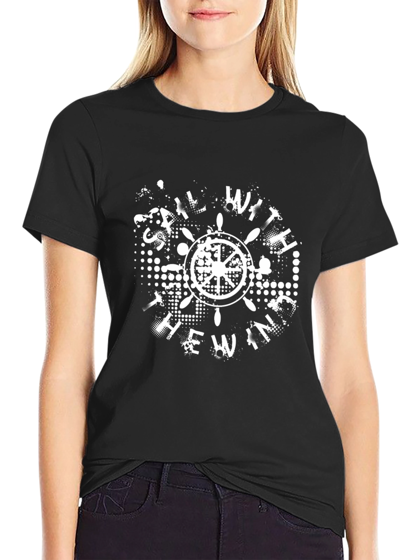 Nautical Wheel Graphic Tee - Sail With The Wind