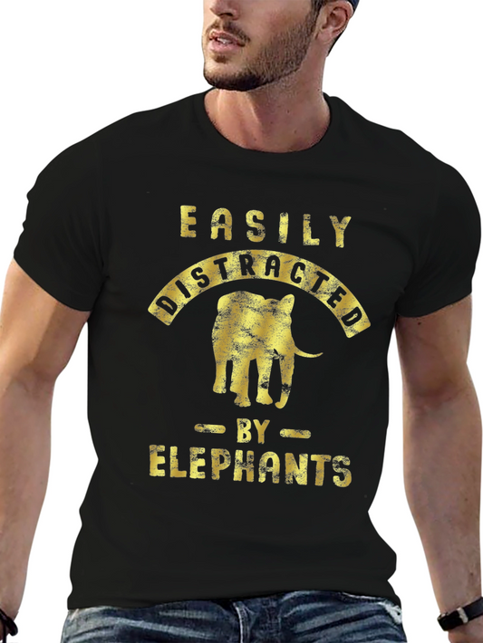 Easily Distracted By Elephants Black T-Shirt