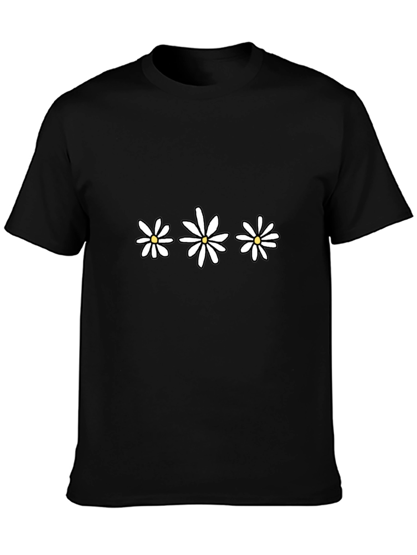 Floral Daisy T-Shirt - Casual Black Tee