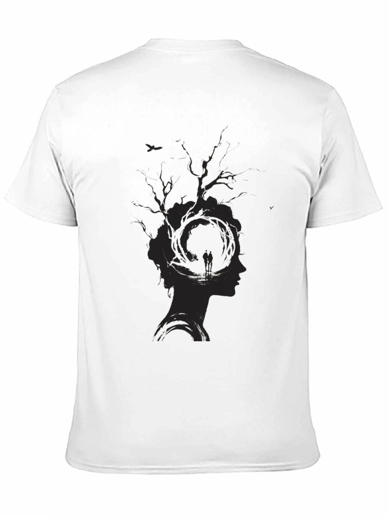 Unique Tree Silhouette Graphic Print Black T-Shirt