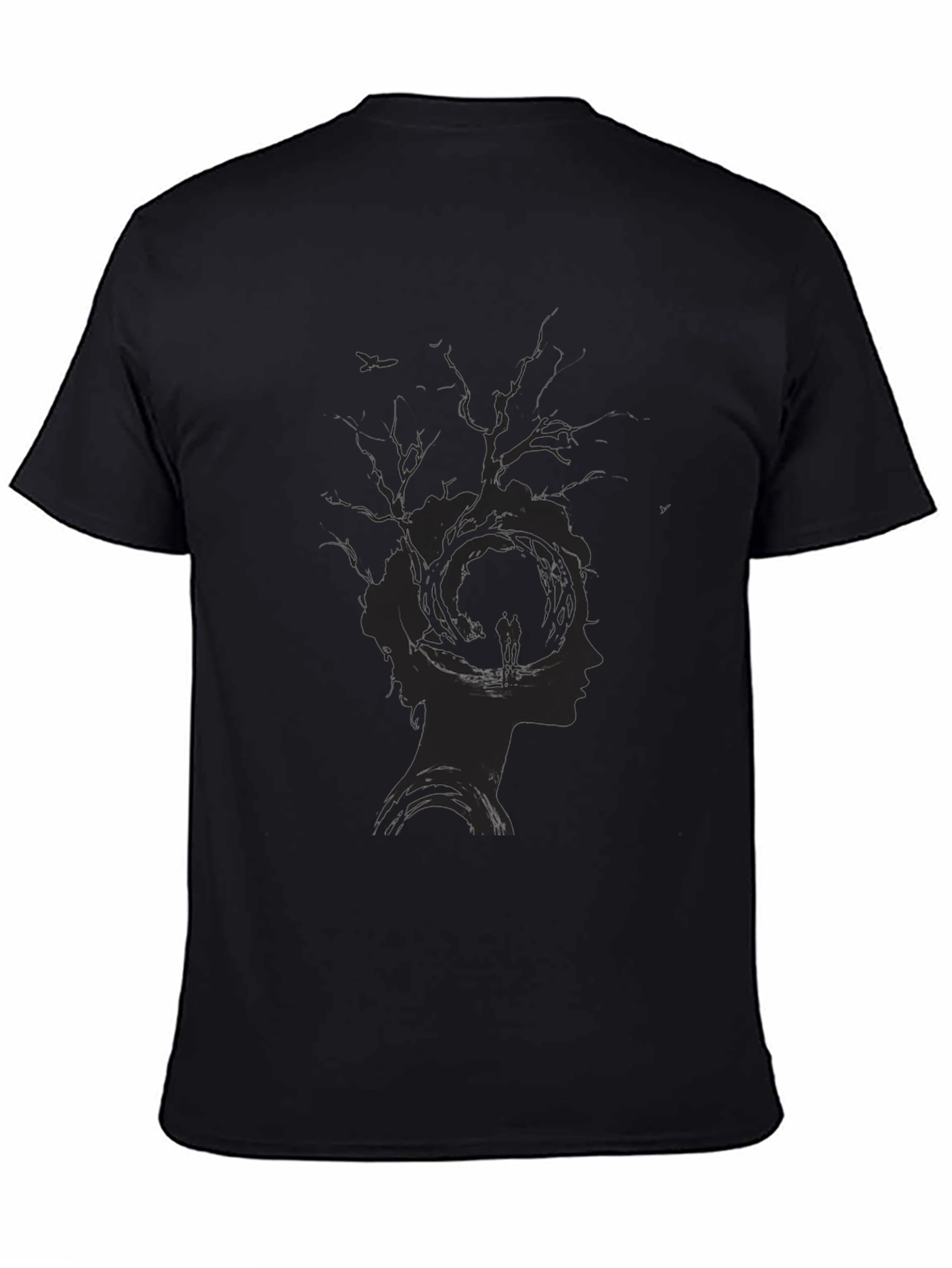 Unique Tree Silhouette Graphic Print Black T-Shirt