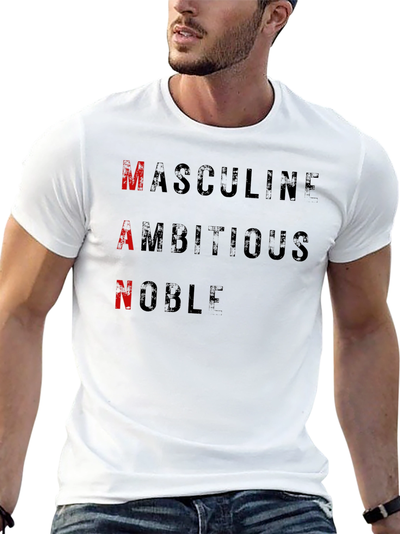 MAN Black Graphic Tee - Masculine Ambitious Noble
