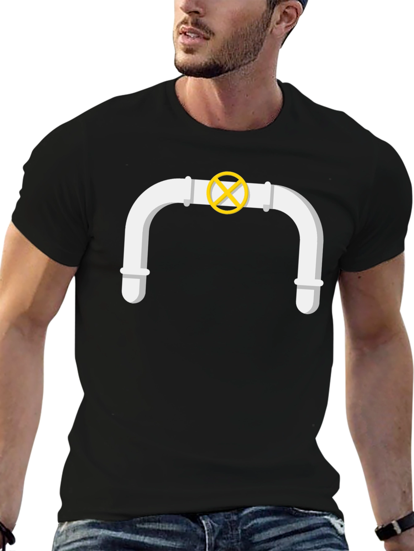 Plumbers Humor Tee: Cartoon Pipe Design