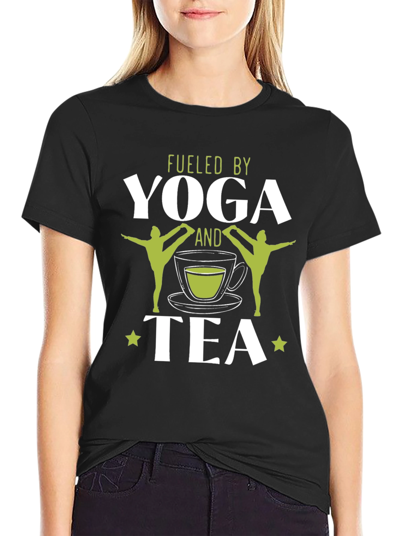 Fueled By Yoga & Tea Black Graphic T-Shirt