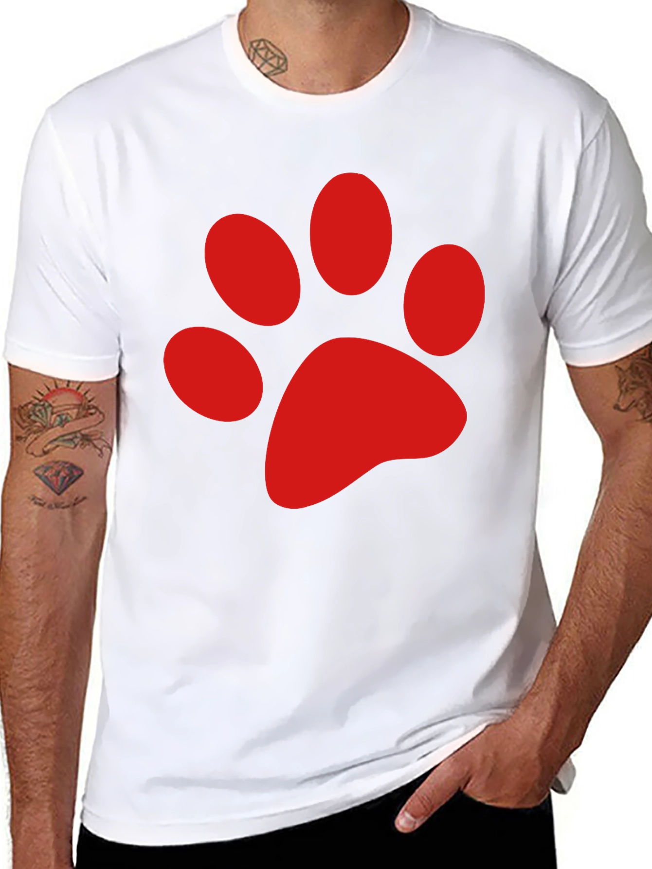 Black Tee with Red Paw Print Design