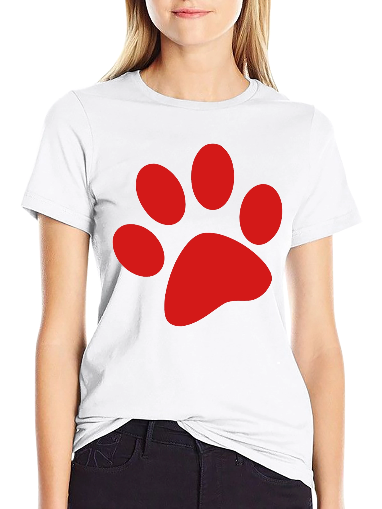Black Tee with Red Paw Print Design