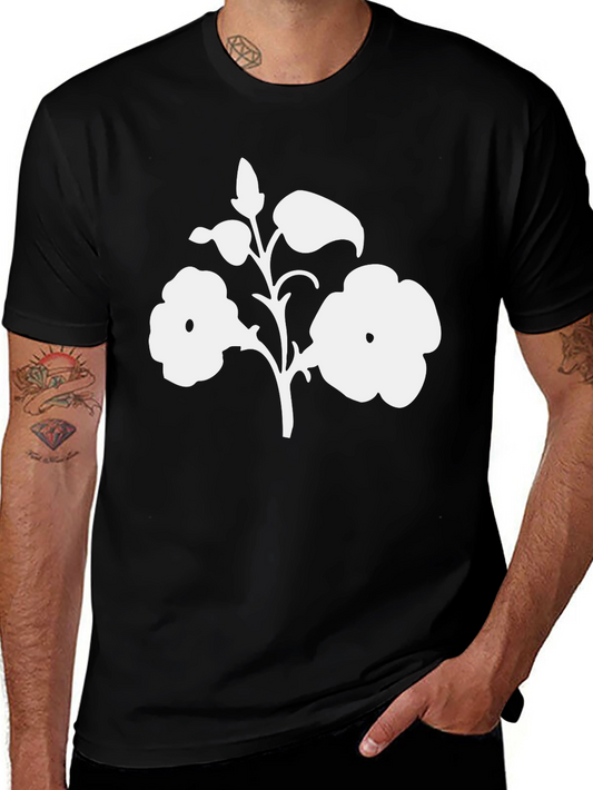 Floral Graphic Tee - Black Cotton Blend Casual Shirt