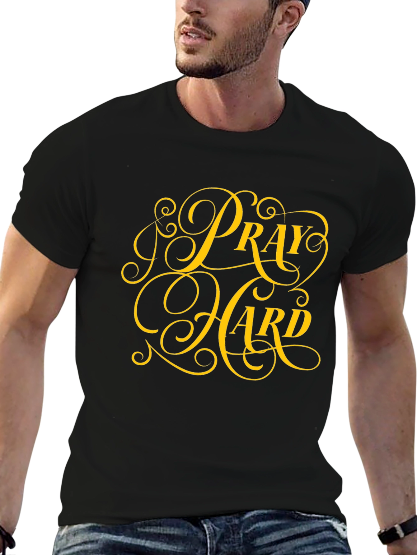 Pray Hard Black T-Shirt Inspirational Graphic Tee