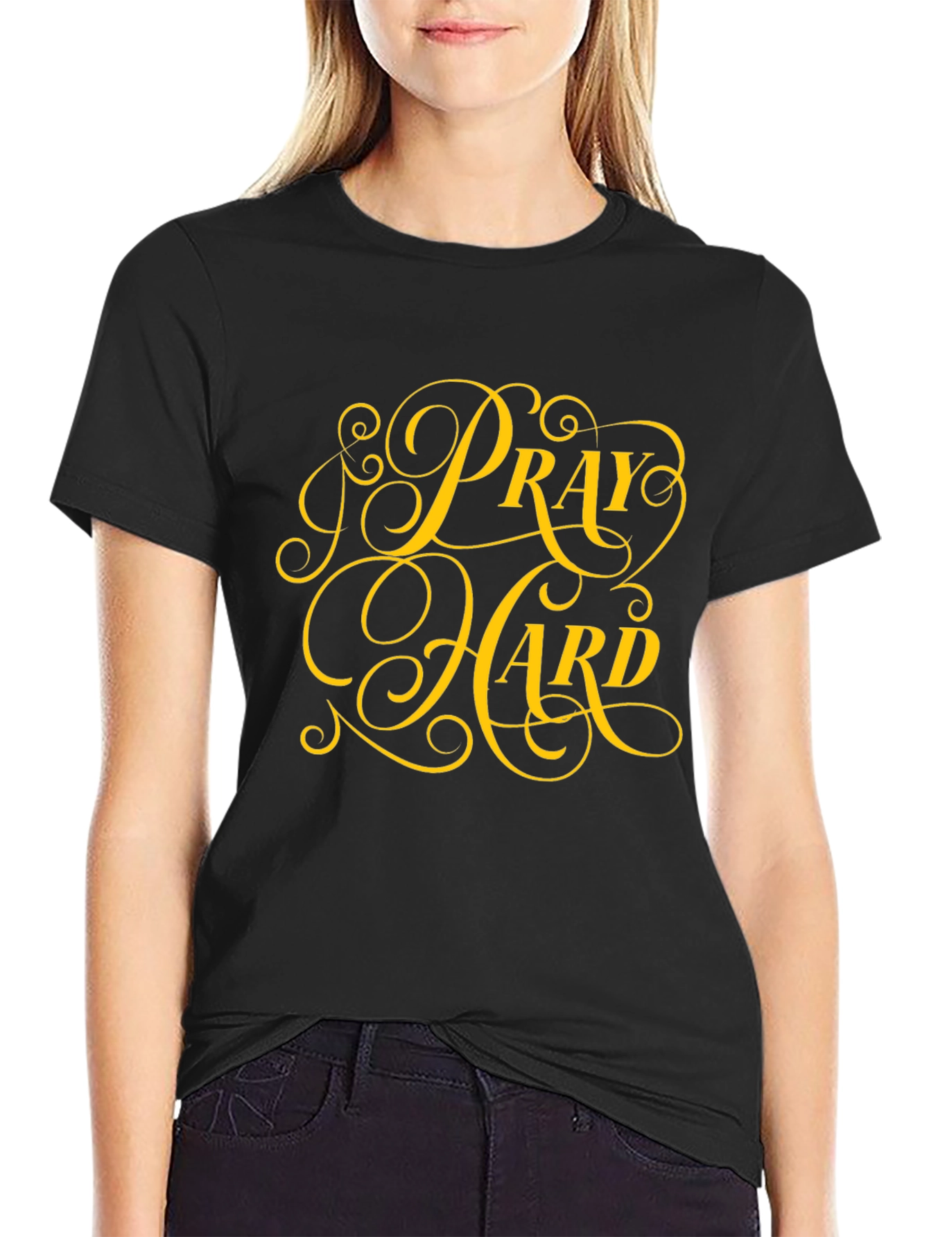 Pray Hard Black T-Shirt Inspirational Graphic Tee