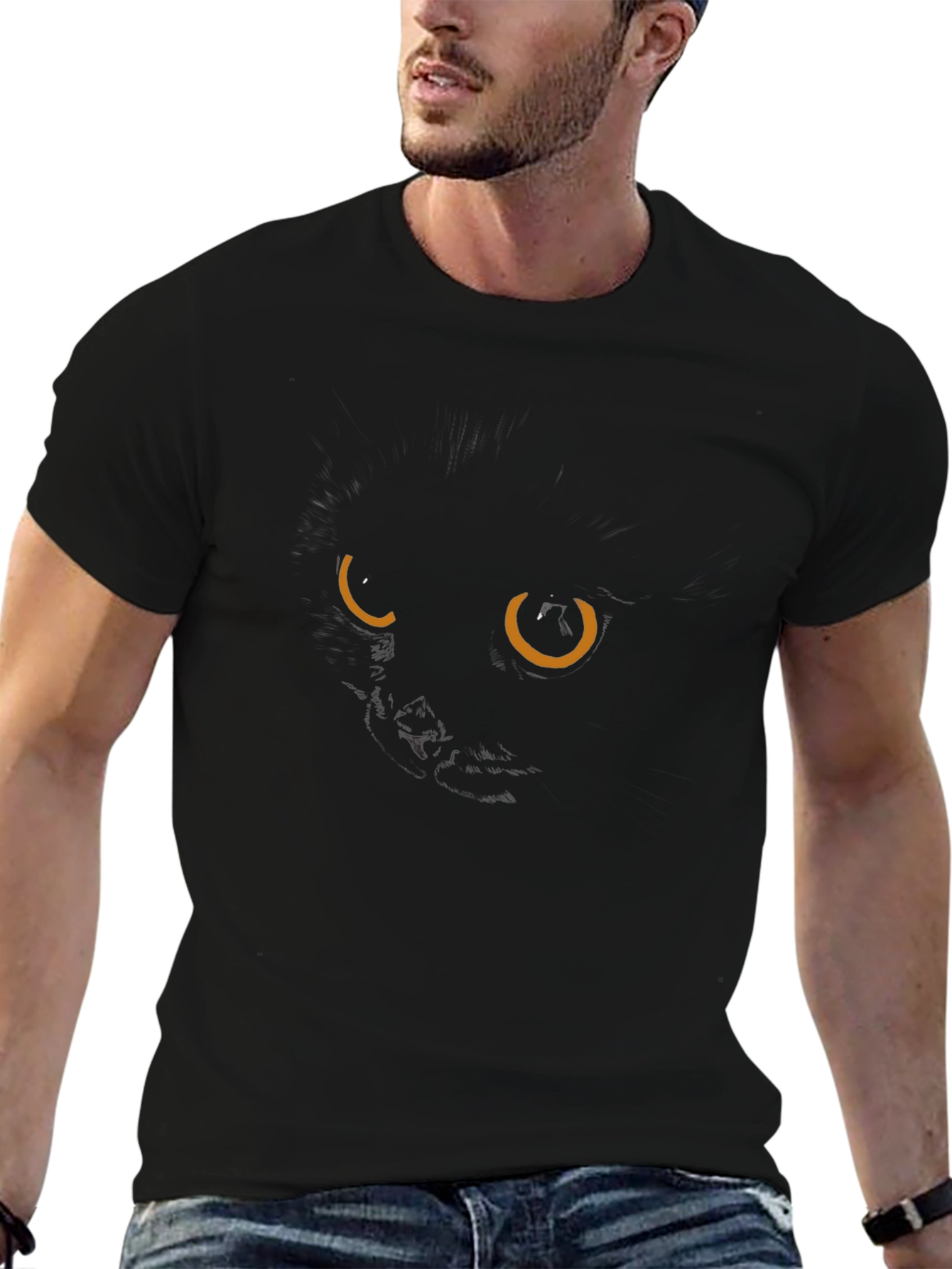Mens Black Cat Eyes Graphic Tee
