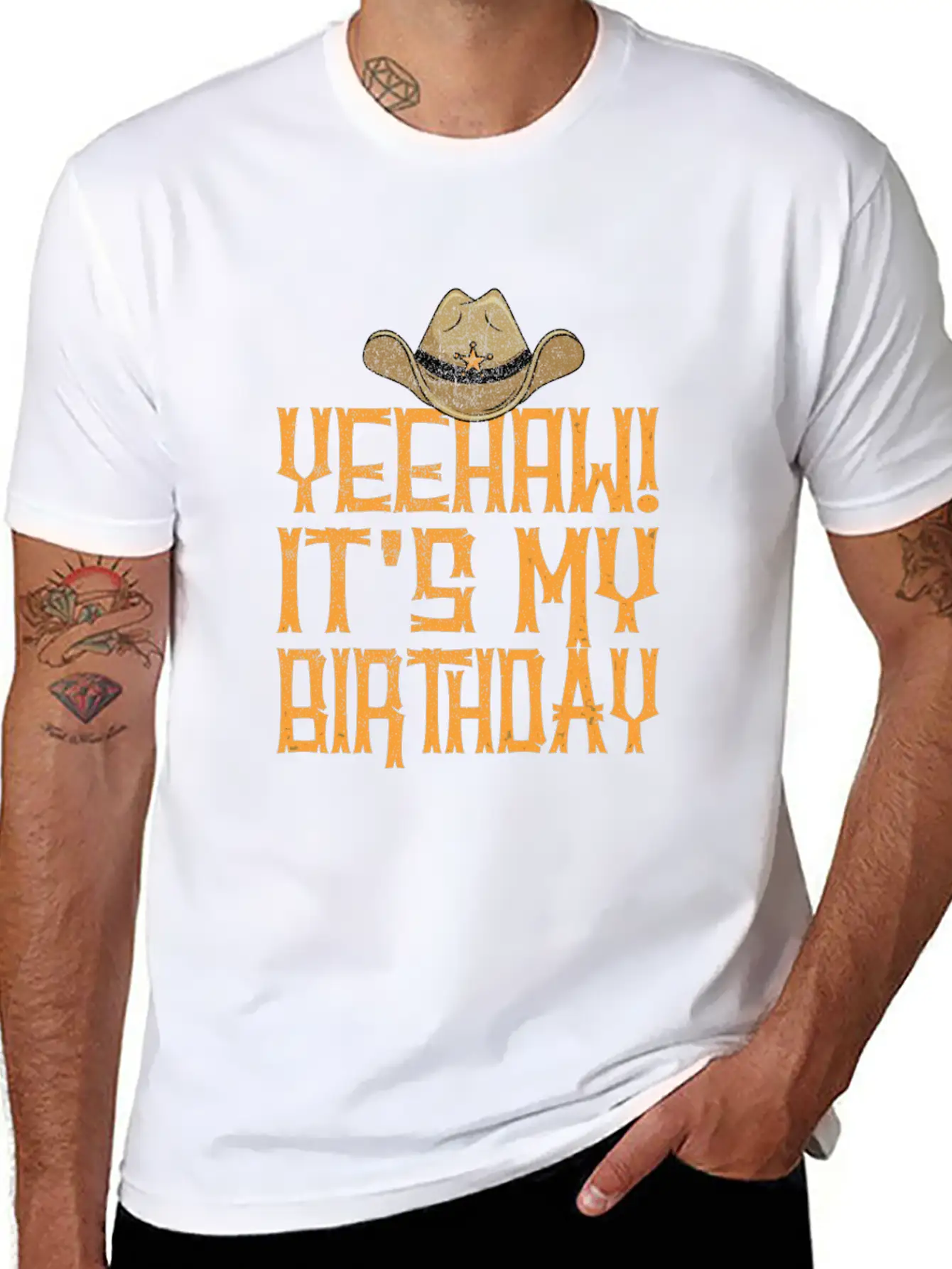 Yeehaw It's My Birthday Western Cowboy Unisex Short Sleeve Soft Cotton T-Shirt – Casual Everyday Wear