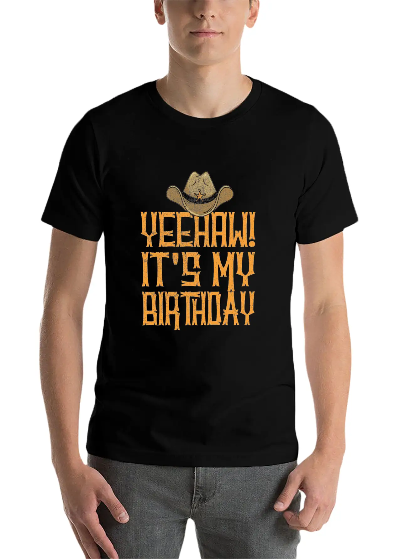Yeehaw It's My Birthday Western Cowboy Unisex Short Sleeve Soft Cotton T-Shirt – Casual Everyday Wear