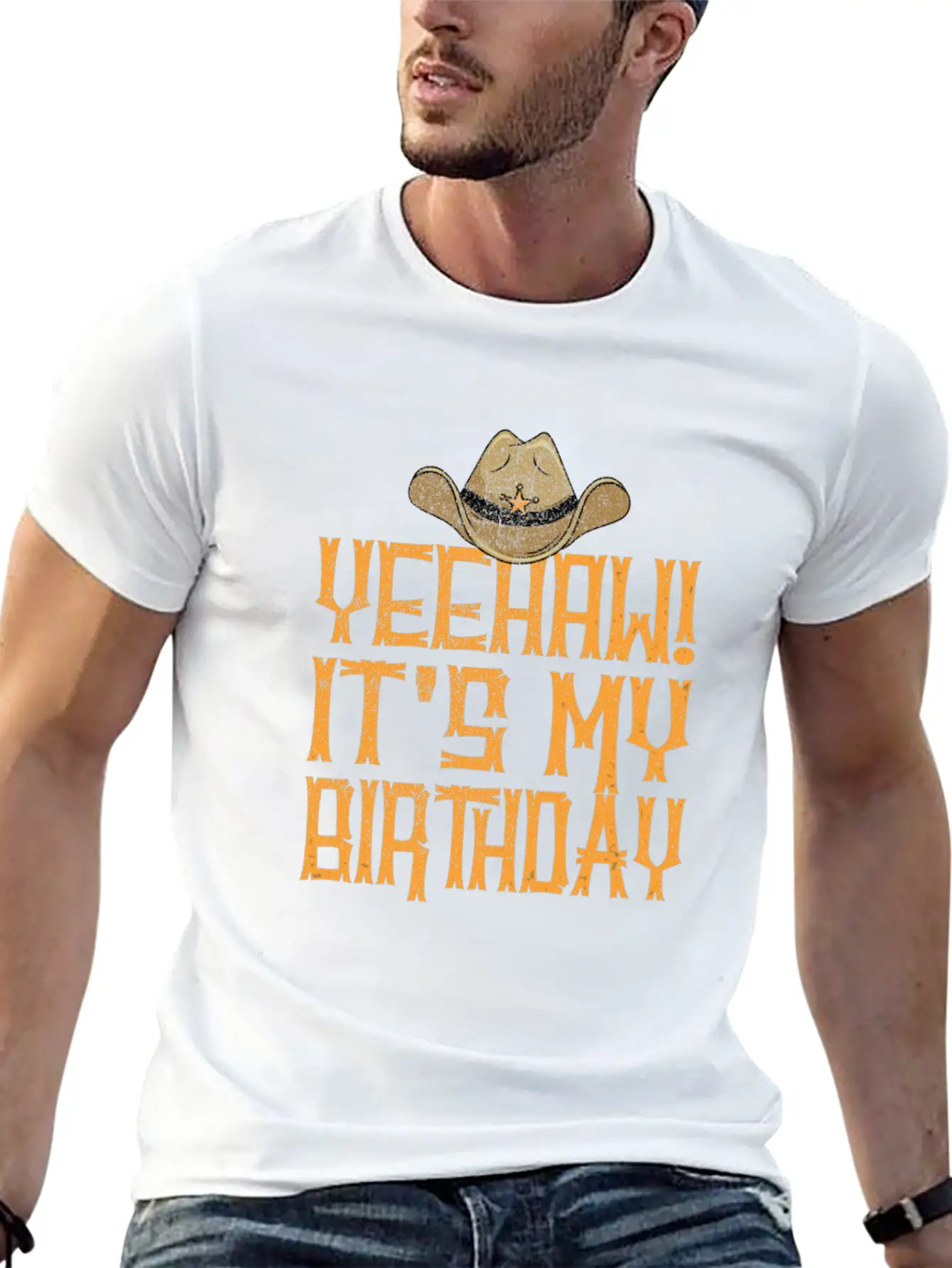 Yeehaw It's My Birthday Western Cowboy Unisex Short Sleeve Soft Cotton T-Shirt – Casual Everyday Wear