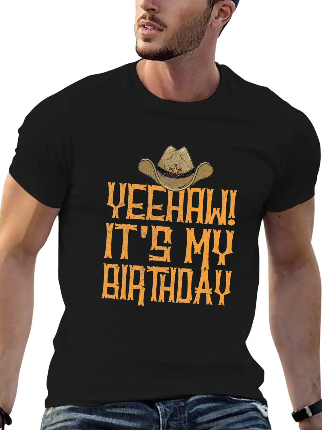 Yeehaw It's My Birthday Western Cowboy Unisex Short Sleeve Soft Cotton T-Shirt – Casual Everyday Wear