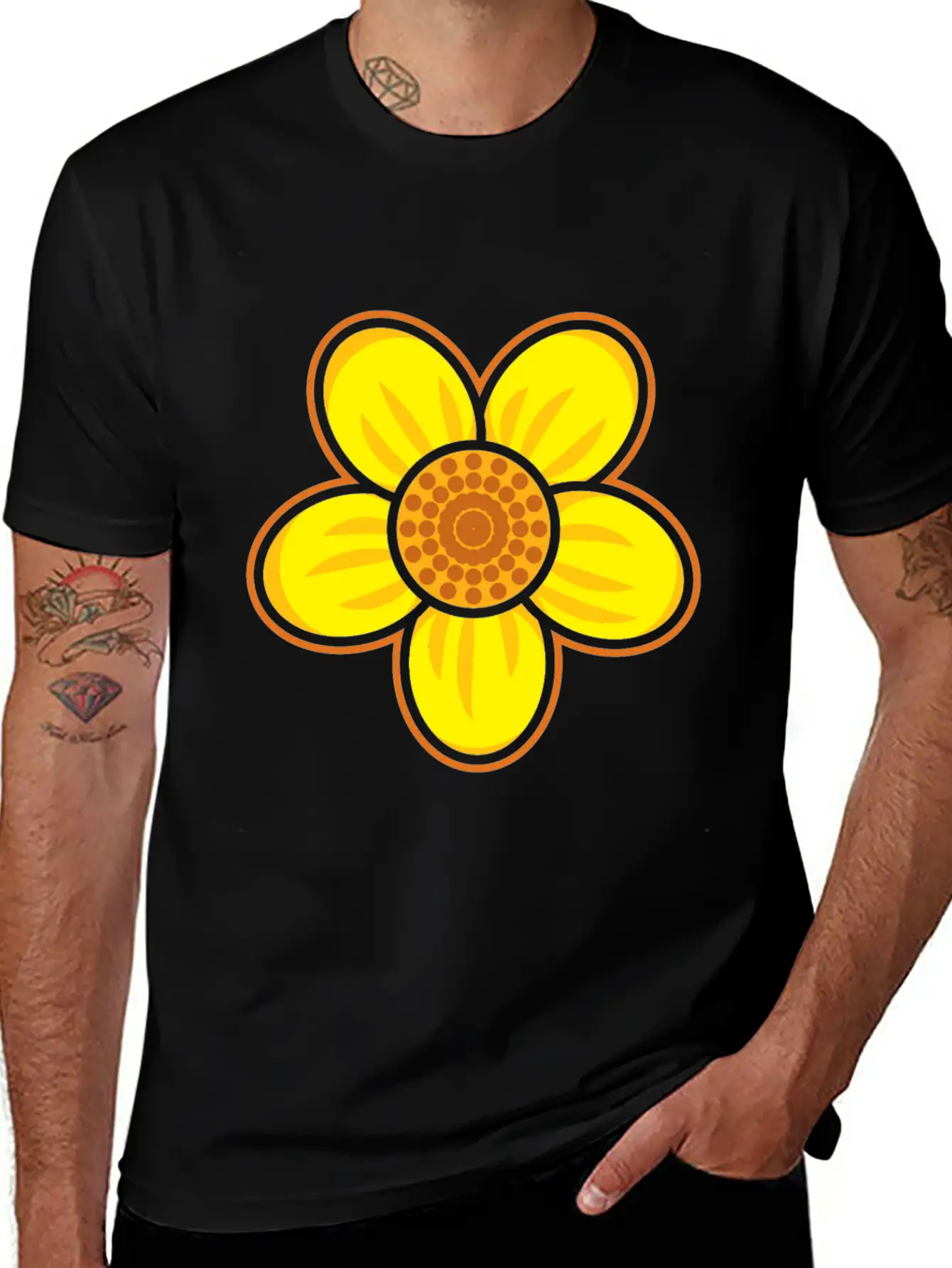 Yellow Flower Drawn Gift Girl Present Kid Stylish Everyday T-Shirt – Unisex Basic Cotton Tee