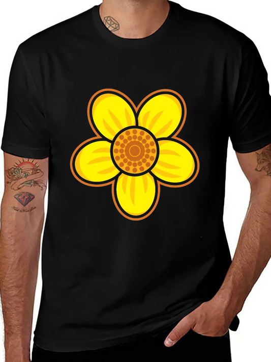 Yellow Flower Drawn Gift Girl Present Kid Stylish Everyday T-Shirt – Unisex Basic Cotton Tee