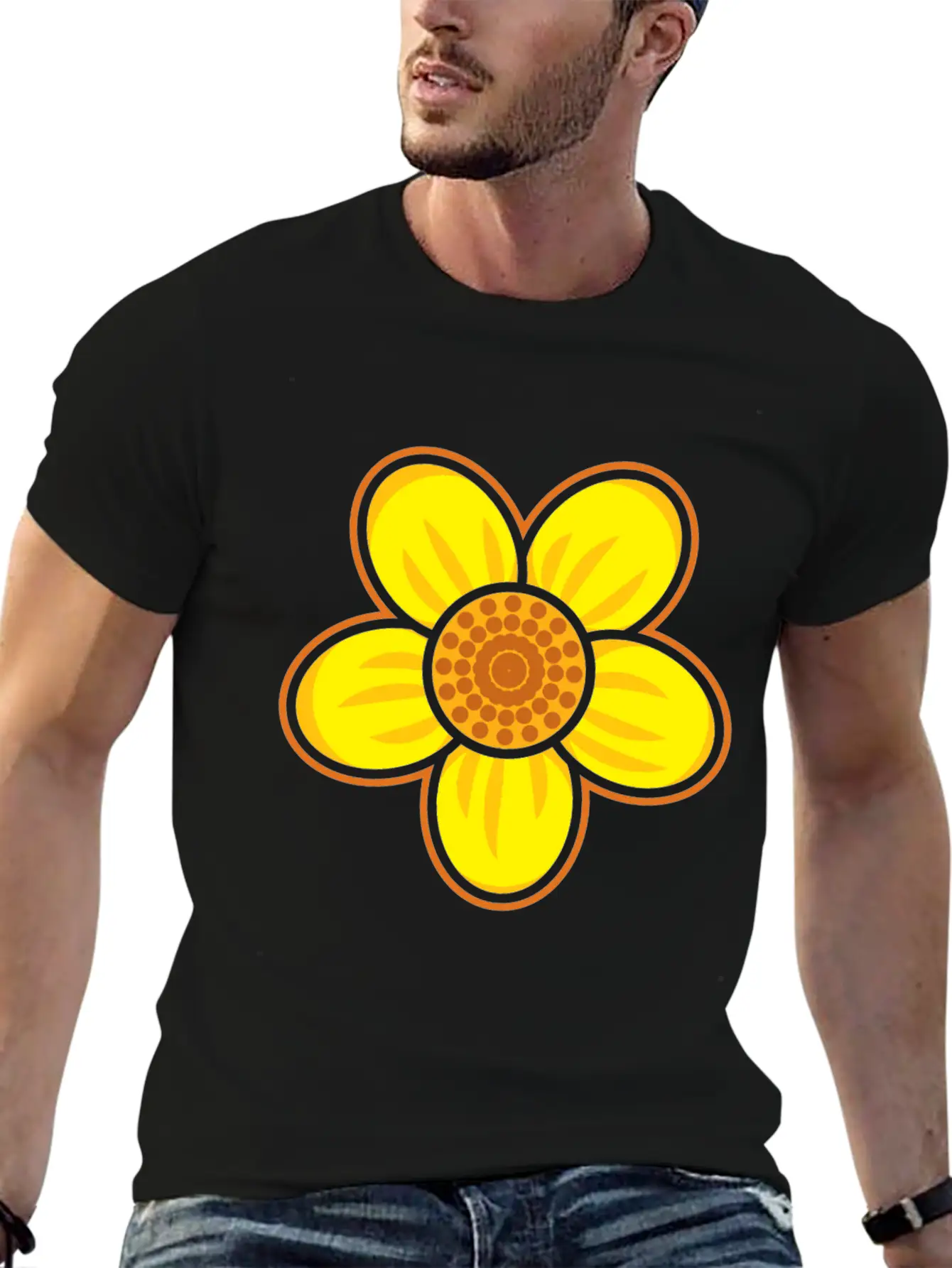 Yellow Flower Drawn Gift Girl Present Kid Stylish Everyday T-Shirt – Unisex Basic Cotton Tee