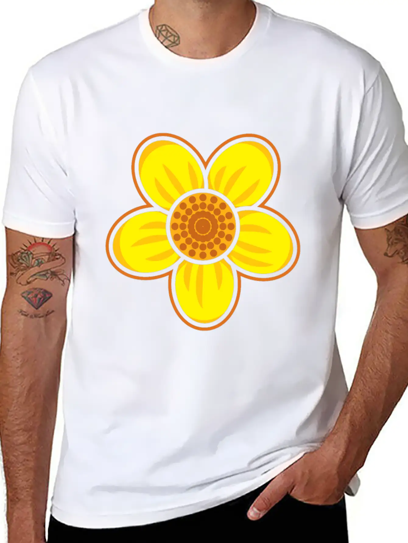 Yellow Flower Drawn Gift Girl Present Kid Stylish Everyday T-Shirt – Unisex Basic Cotton Tee