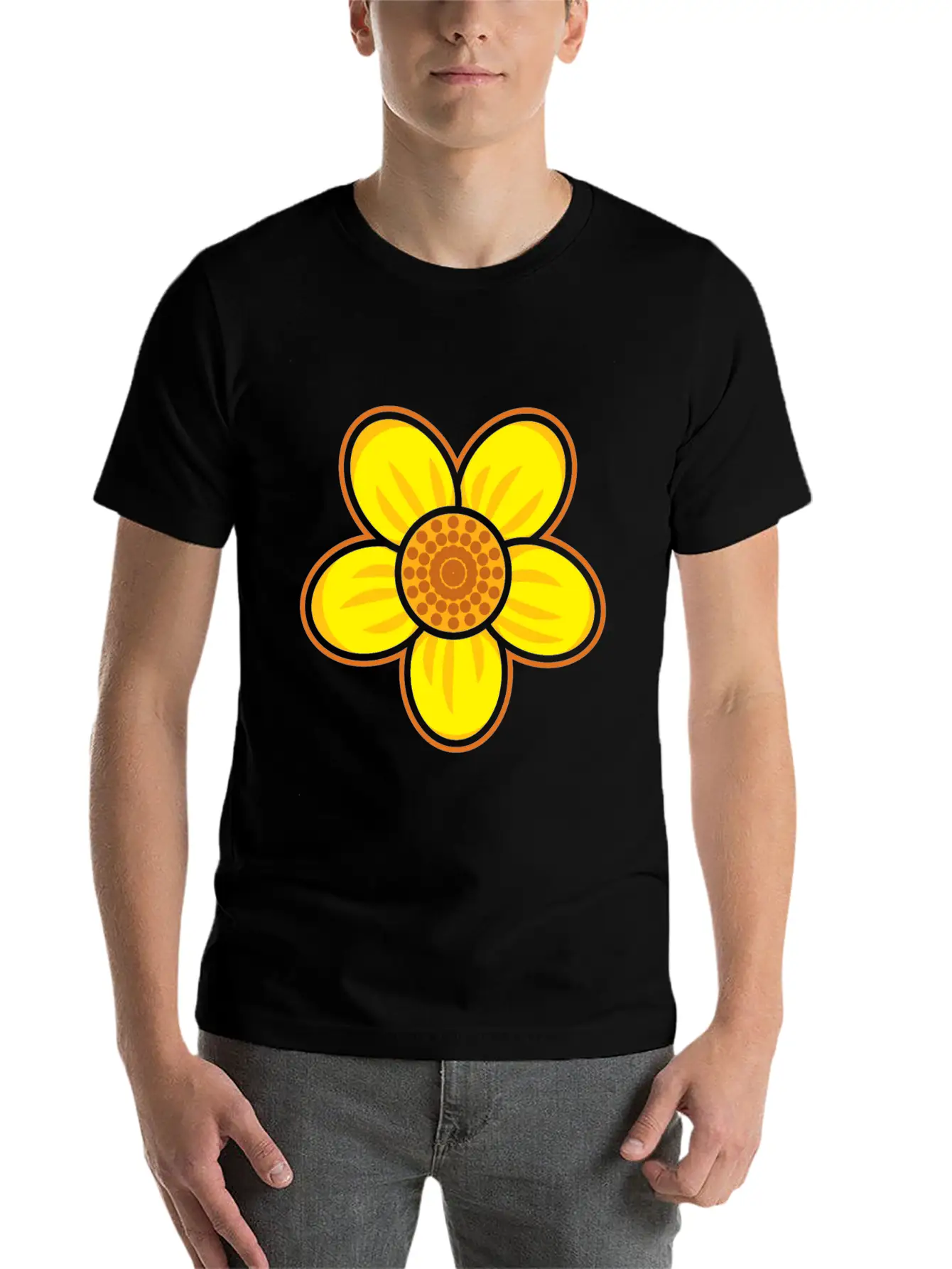 Yellow Flower Drawn Gift Girl Present Kid Stylish Everyday T-Shirt – Unisex Basic Cotton Tee