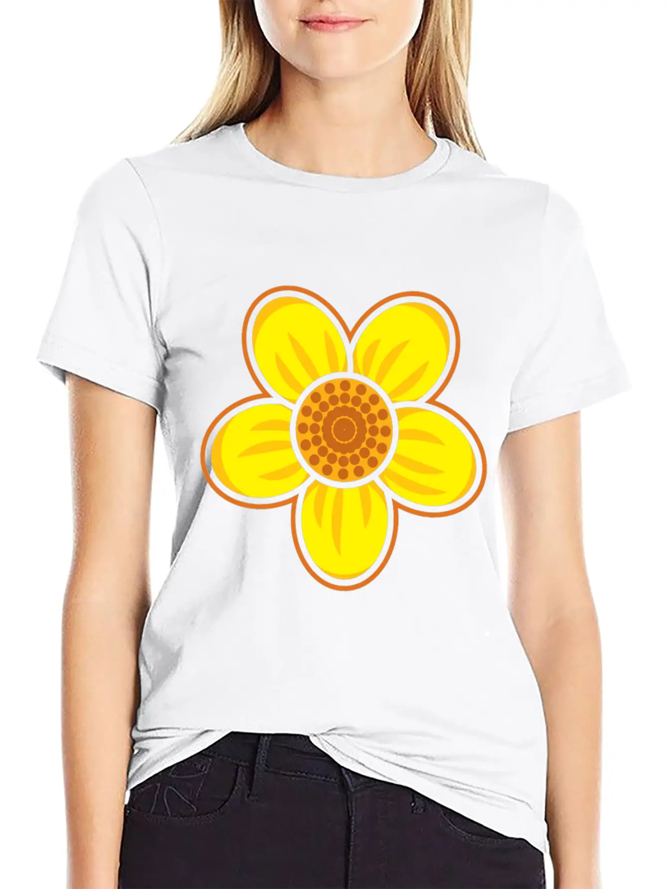 Yellow Flower Drawn Gift Girl Present Kid Stylish Everyday T-Shirt – Unisex Basic Cotton Tee