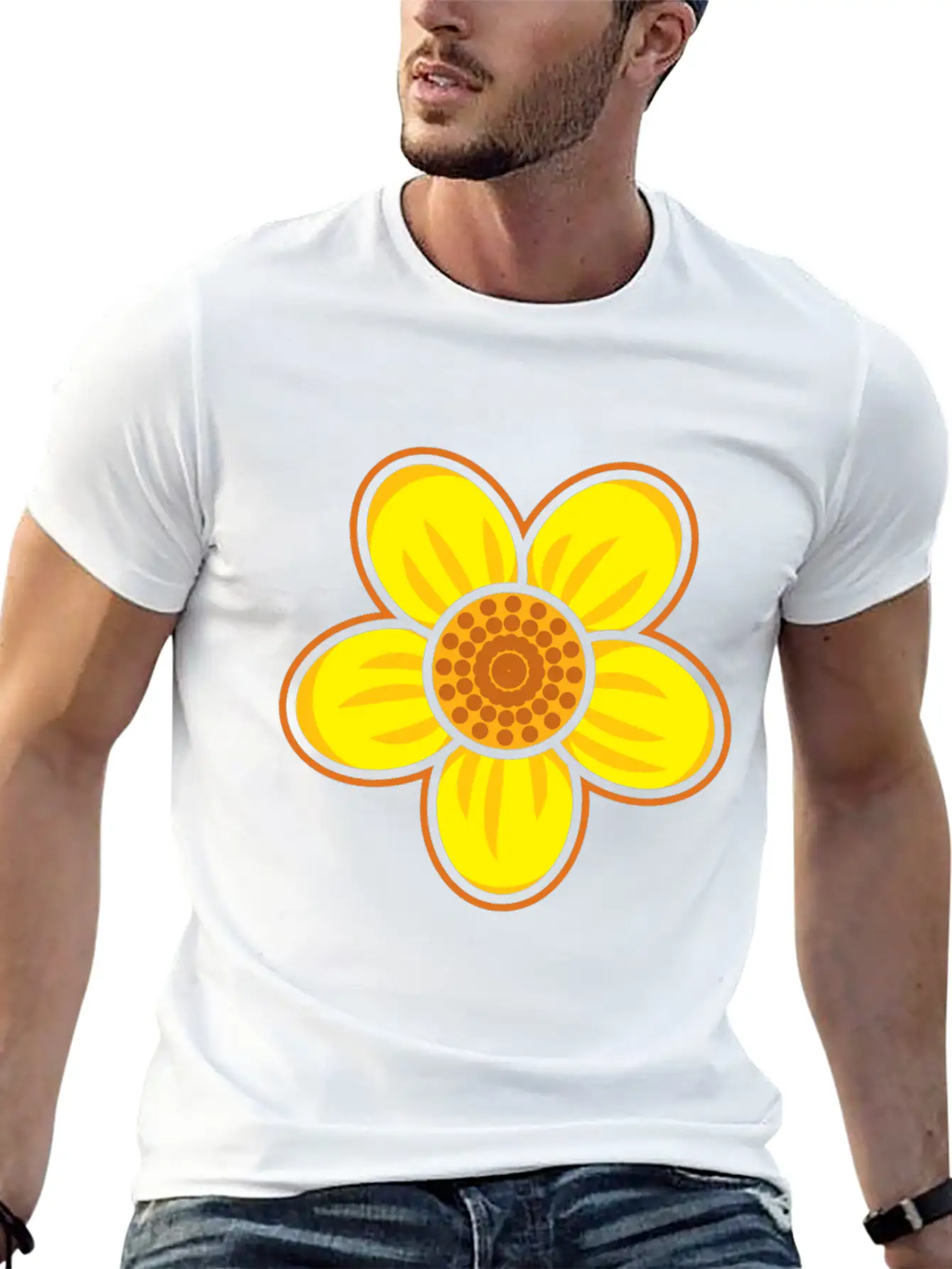 Yellow Flower Drawn Gift Girl Present Kid Stylish Everyday T-Shirt – Unisex Basic Cotton Tee