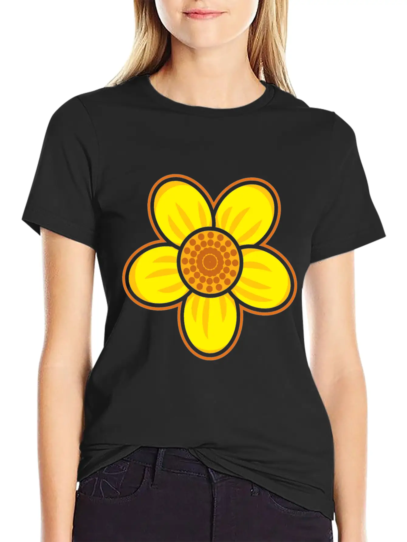 Yellow Flower Drawn Gift Girl Present Kid Stylish Everyday T-Shirt – Unisex Basic Cotton Tee