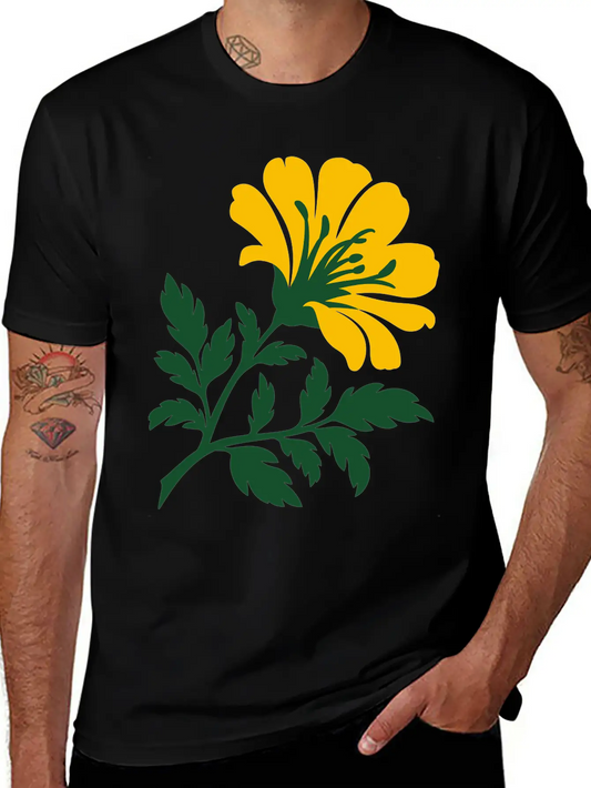 Yellow Flower With Leaves 2 Color Vector Timeless Short Sleeve Tee – Comfy And Minimalist Design