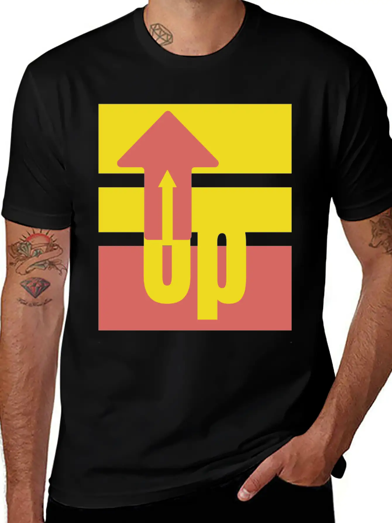 Yellow Red Up Arrow Basic Graphic T-Shirt – Daily Comfort In Soft Cotton