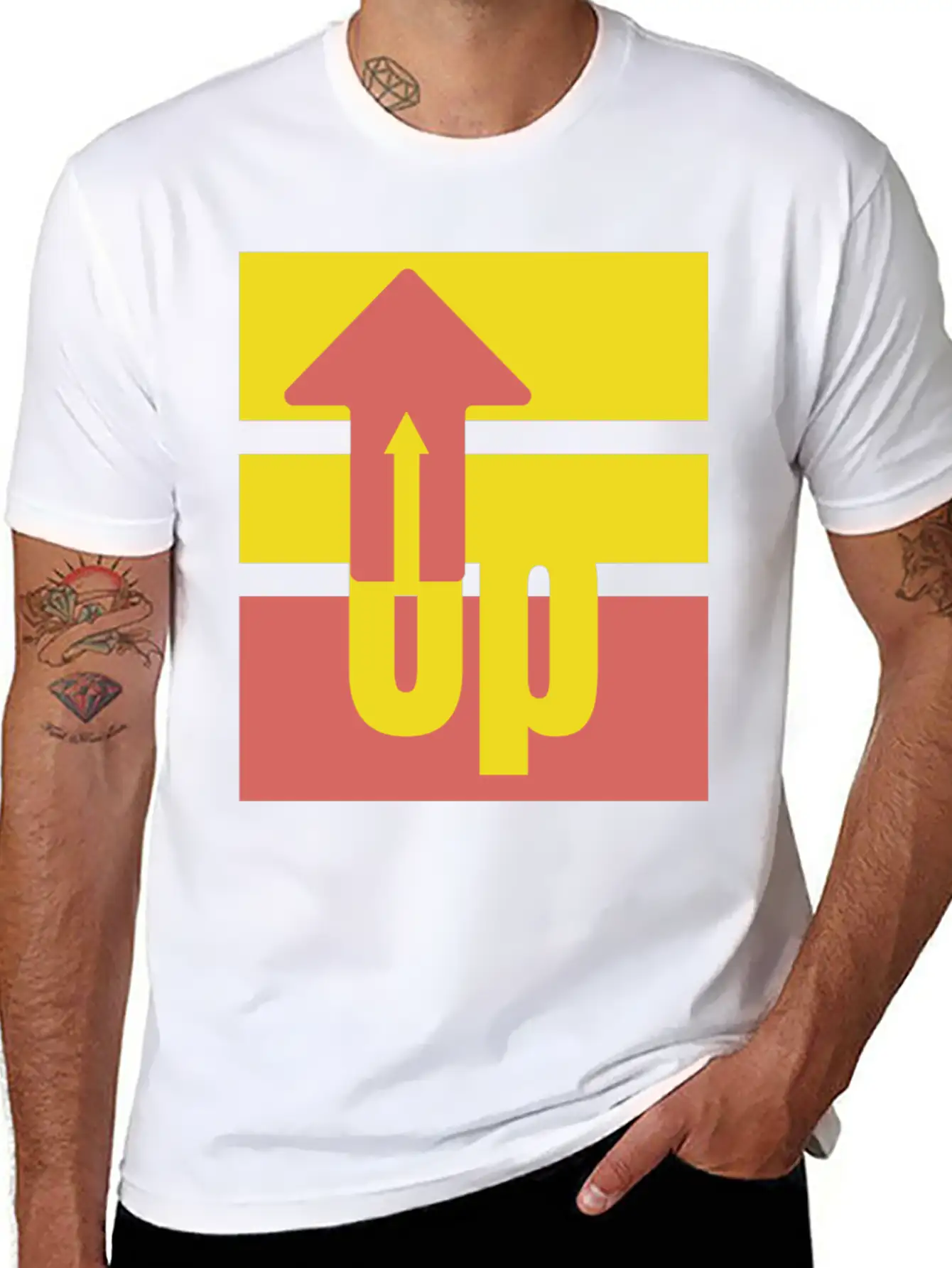 Yellow Red Up Arrow Basic Graphic T-Shirt – Daily Comfort In Soft Cotton