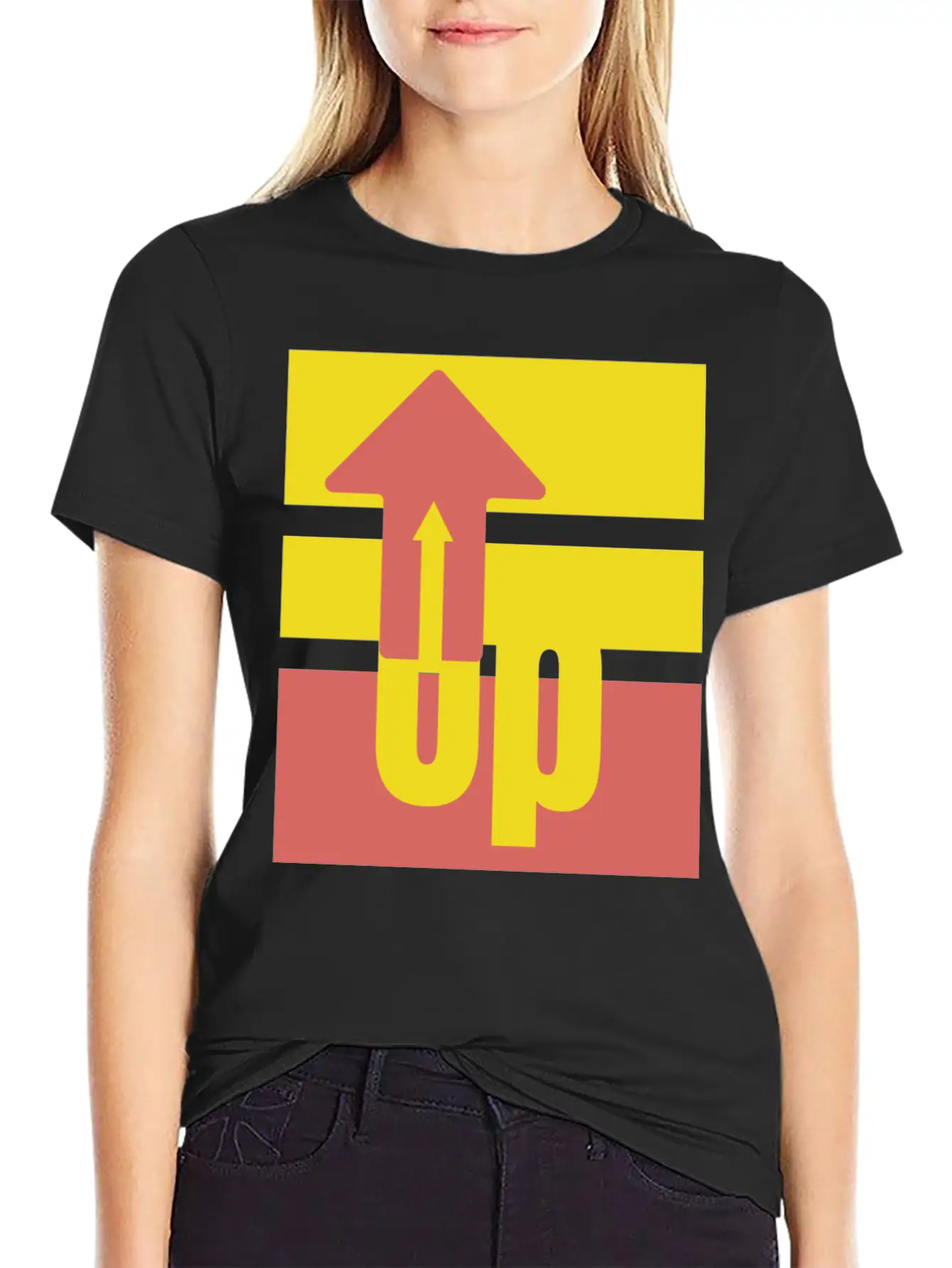 Yellow Red Up Arrow Basic Graphic T-Shirt – Daily Comfort In Soft Cotton