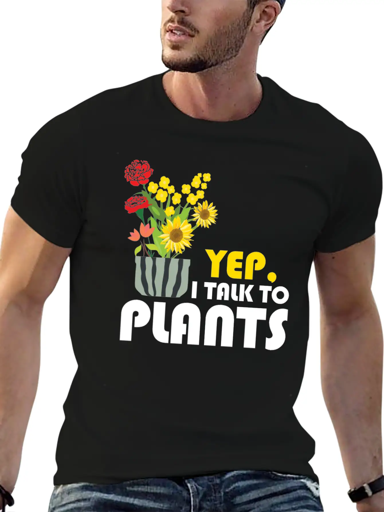 Yep I Talk To Plants Gardener Gardening Funny Gift Unisex Short Sleeve Soft Cotton T-Shirt – Casual Everyday Wear