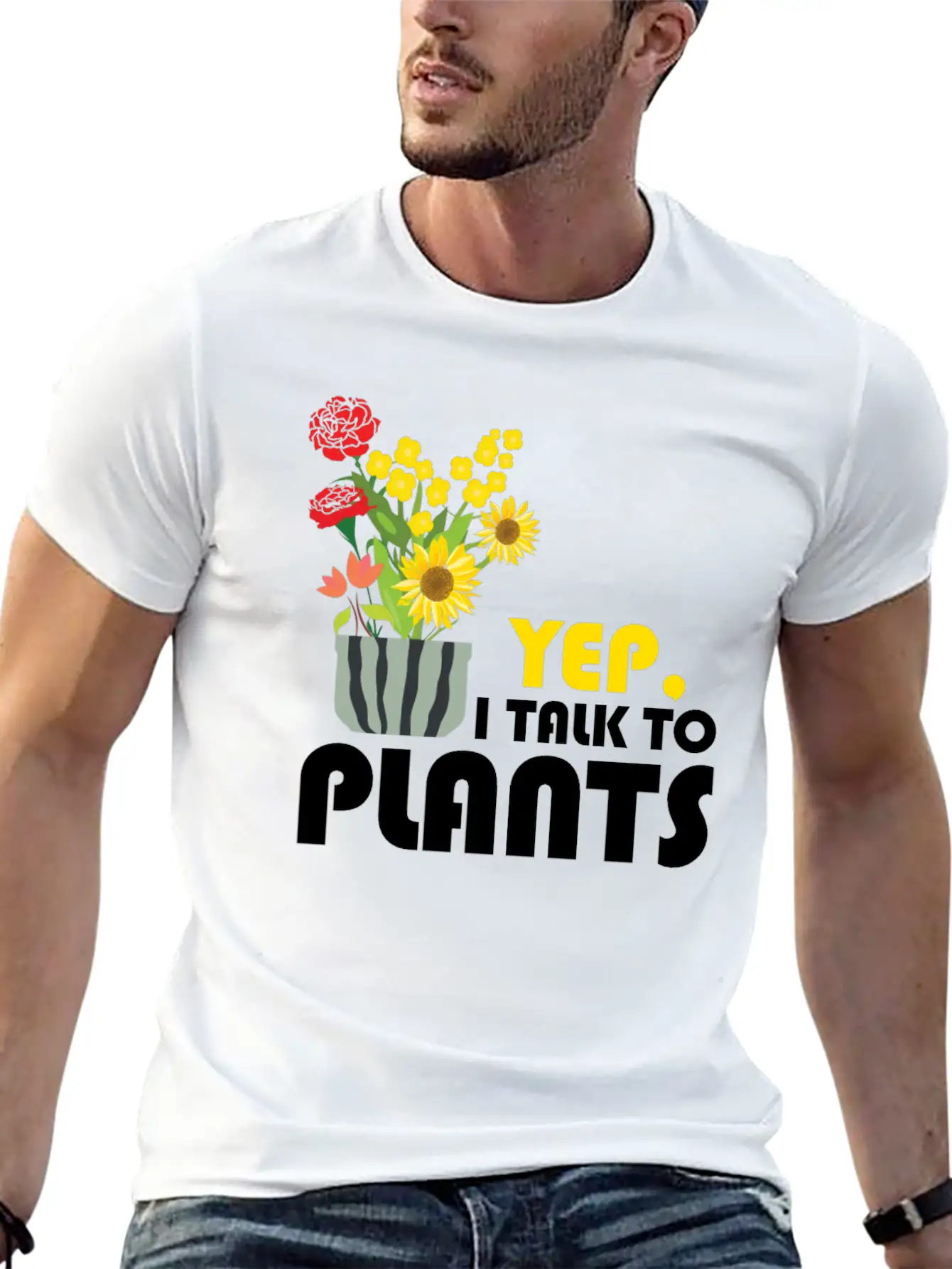 Yep I Talk To Plants Gardener Gardening Funny Gift Unisex Short Sleeve Soft Cotton T-Shirt – Casual Everyday Wear