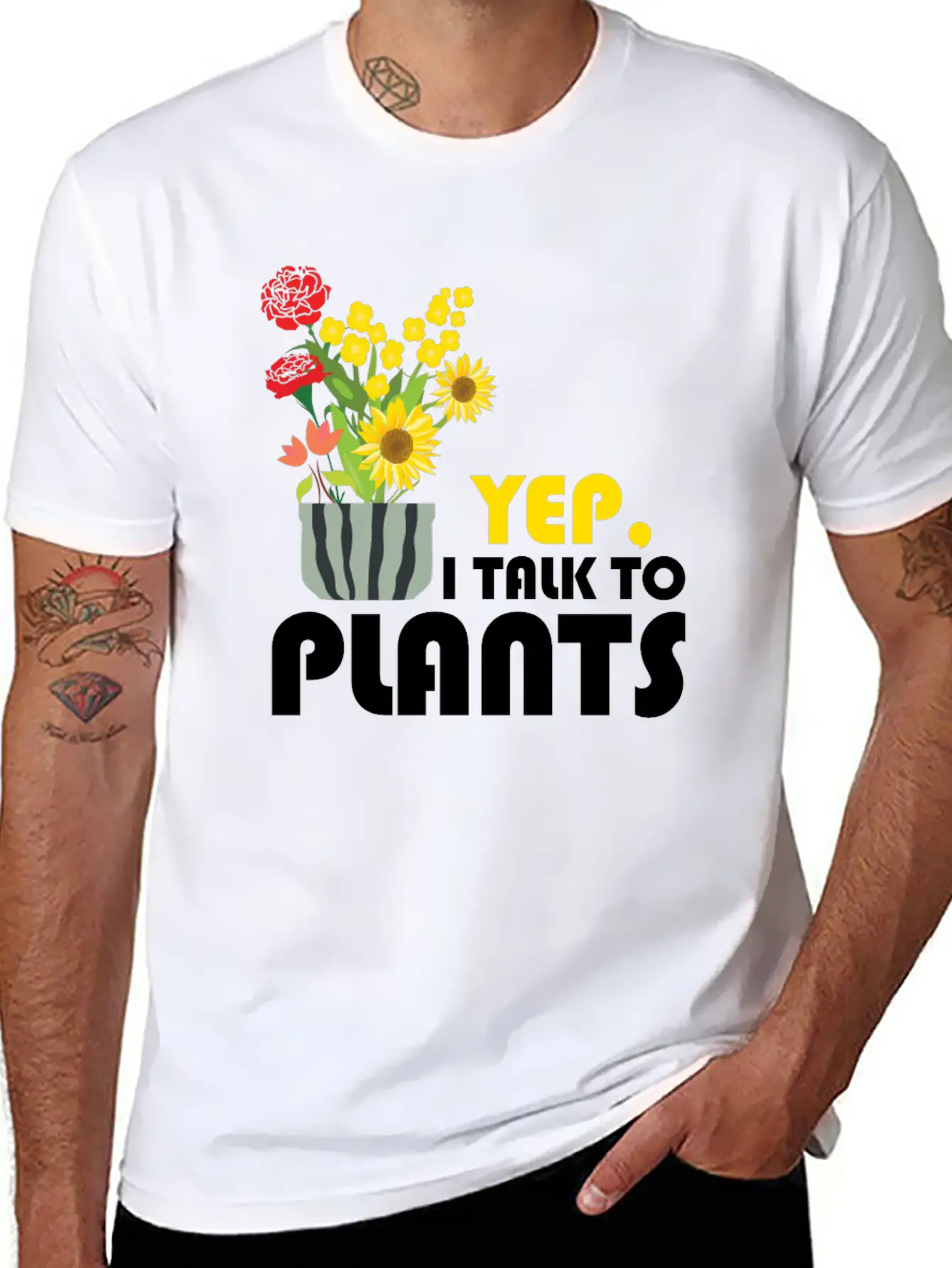 Yep I Talk To Plants Gardener Gardening Funny Gift Unisex Short Sleeve Soft Cotton T-Shirt – Casual Everyday Wear