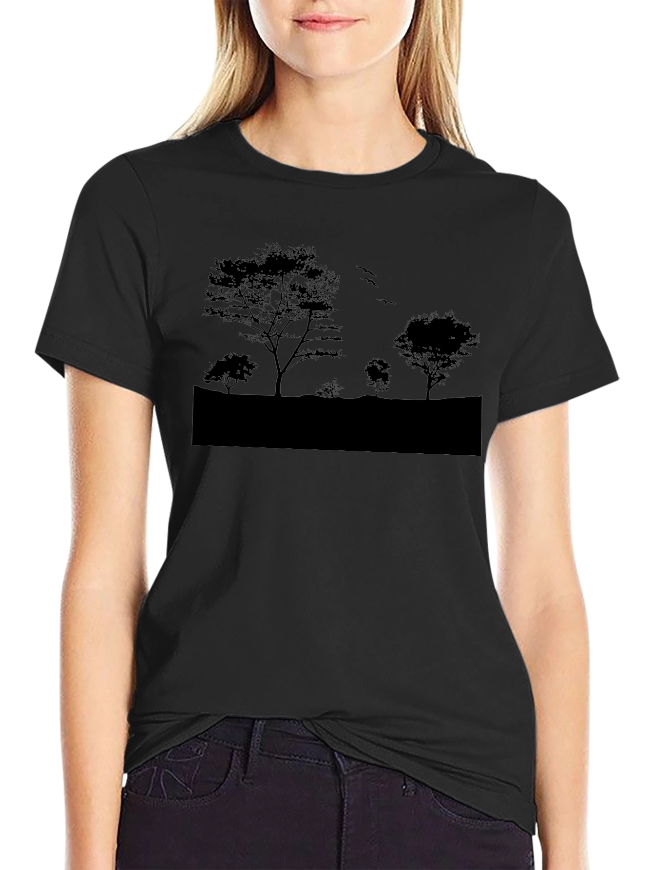 Nature Silhouette Graphic Tee - Black Cotton Blend