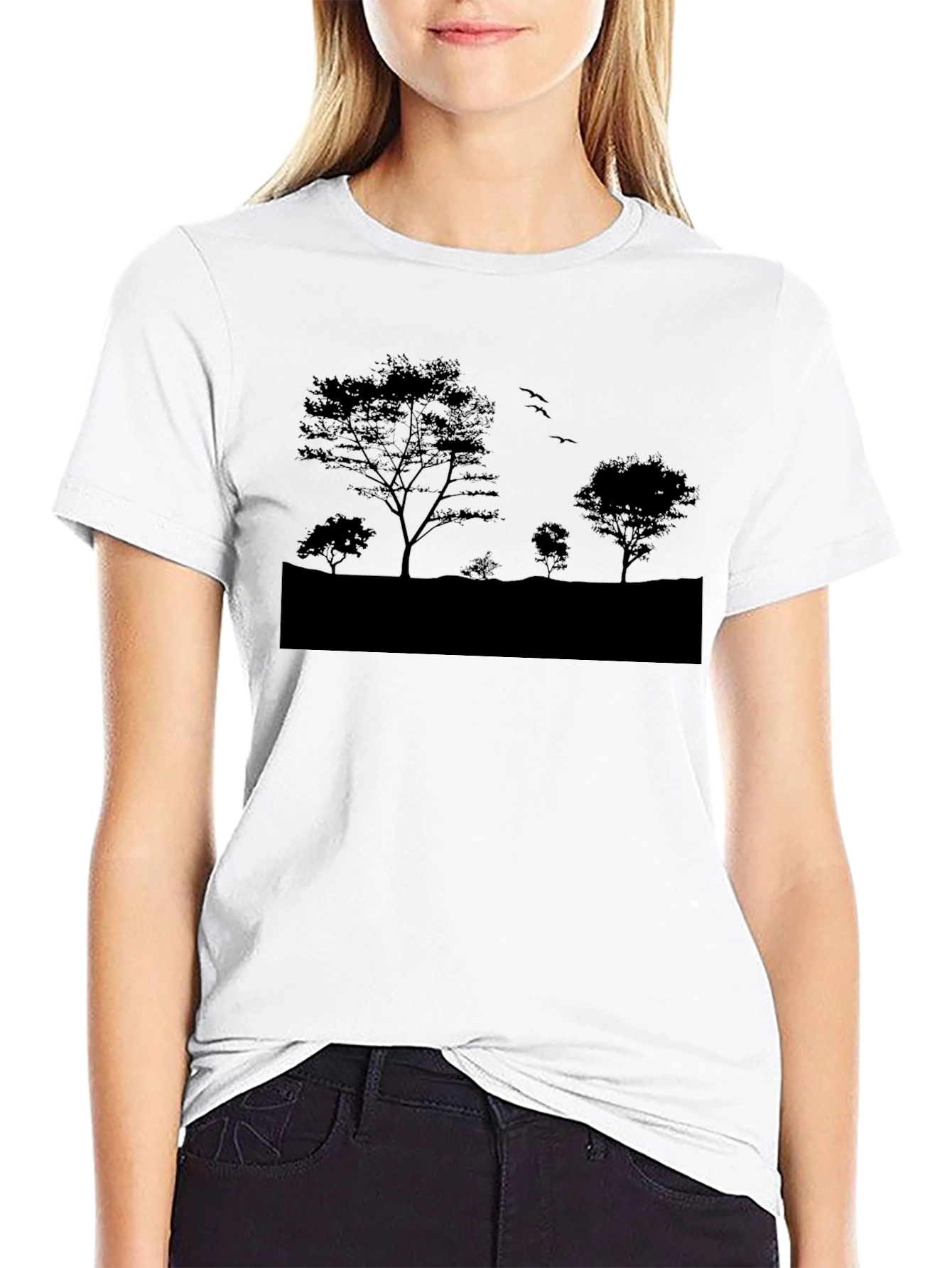 Nature Silhouette Graphic Tee - Black Cotton Blend
