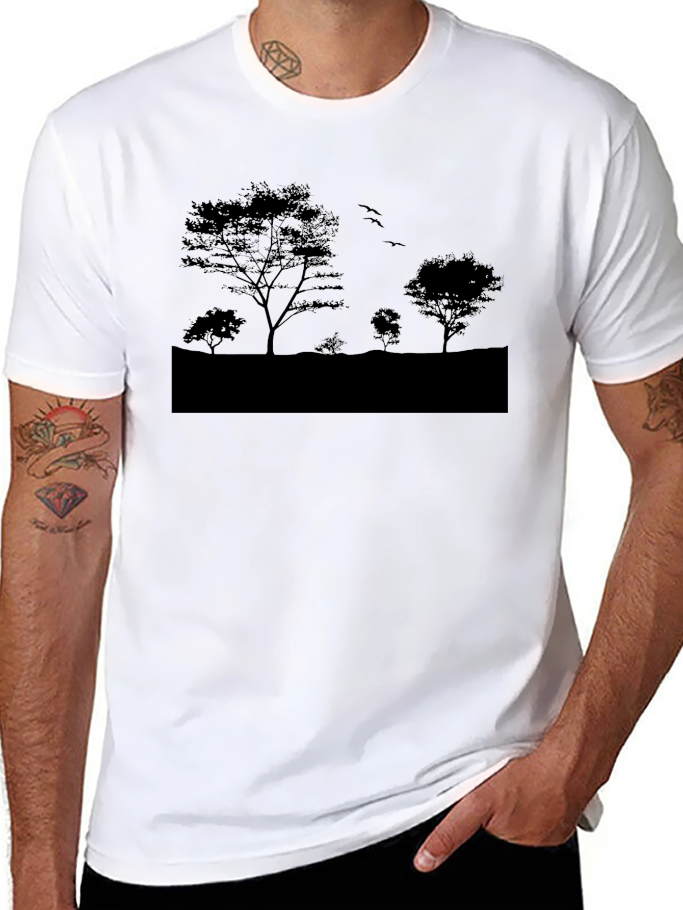 Nature Silhouette Graphic Tee - Black Cotton Blend