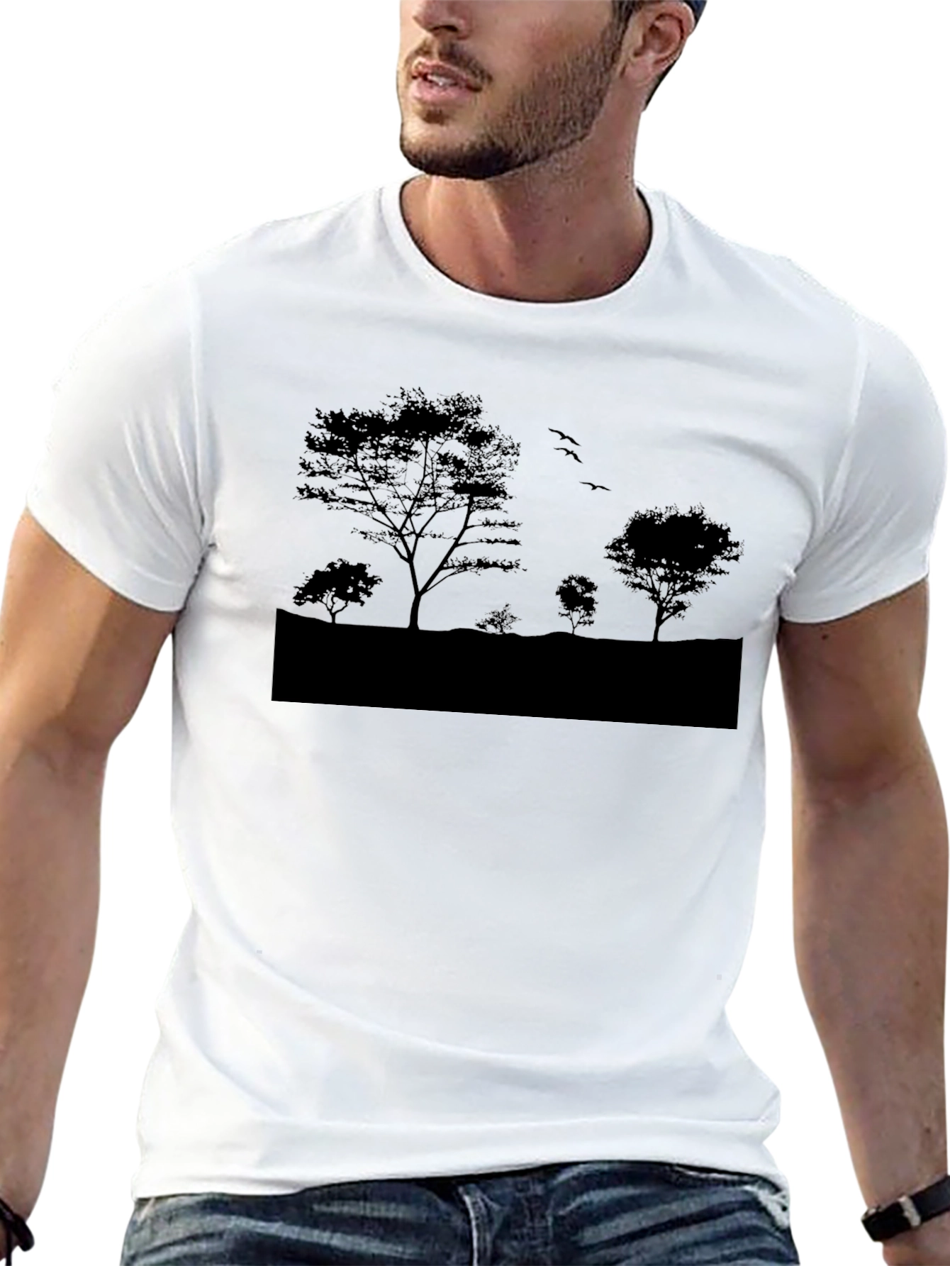 Nature Silhouette Graphic Tee - Black Cotton Blend