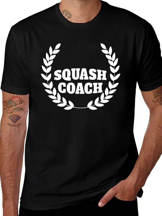 Squash Coach Black T-Shirt with Laurel Wreath Design