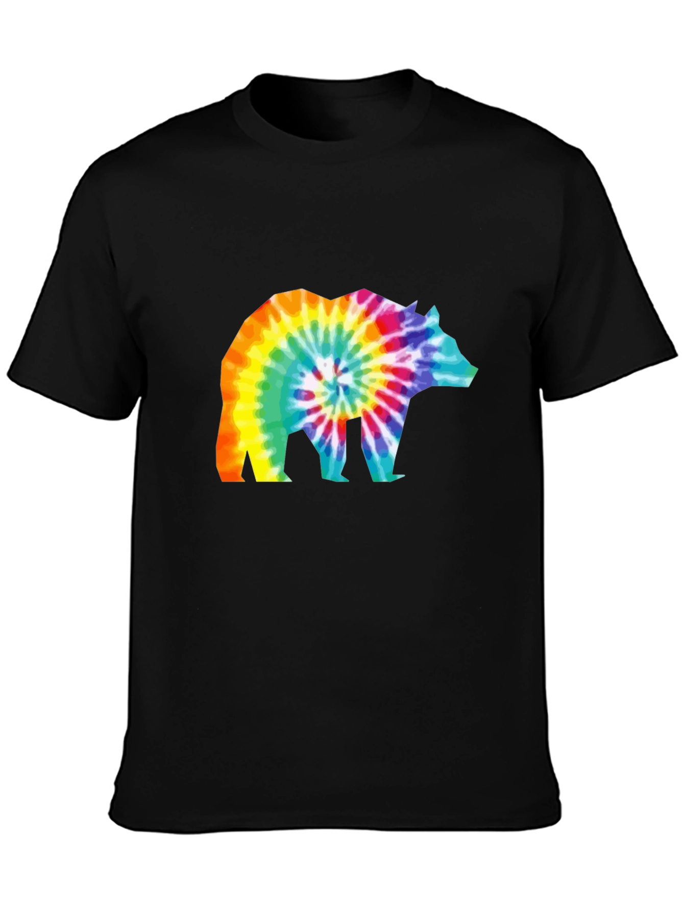 Tie-Dye Bear Graphic T-Shirt - Black Cotton Tee